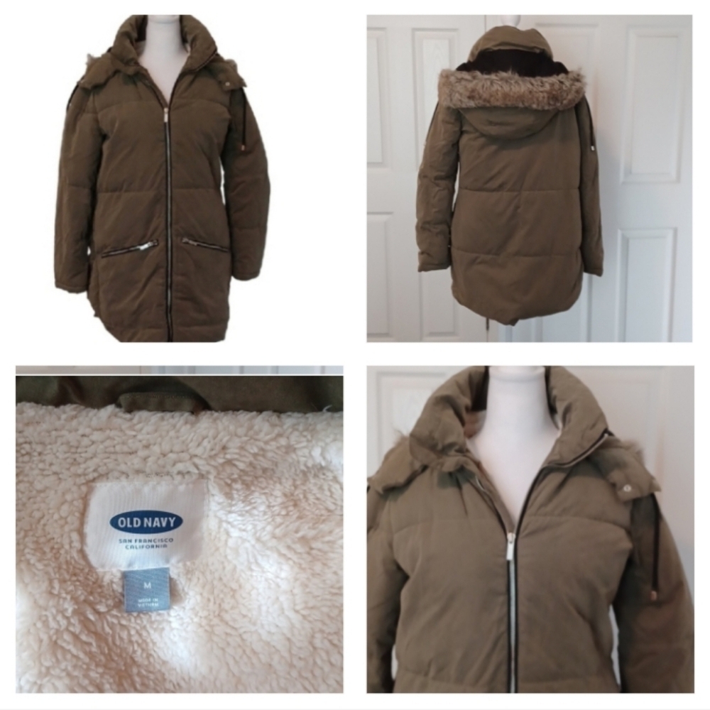 -- Old Navy Women's Olive Puffer Jacket Size Medium - Picture 2 of 10